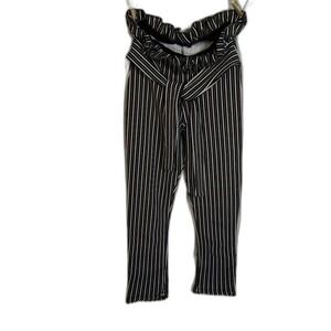 PrettyLittleThing Striped Paper‎ Bag Waist Pants Ruffle Black White Size 2